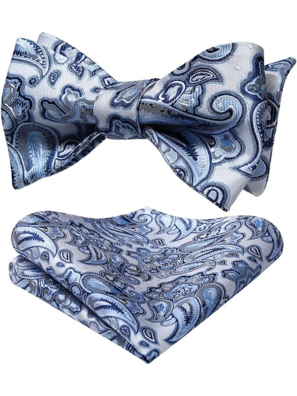 Floral Self-Tie Bow Tie Set for Men with Pocket Square - Jacquard Woven Style